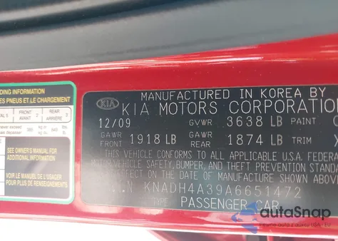 2010 Kia Rio Lx from USA, damaged, VIN KNADH4A39A6651472